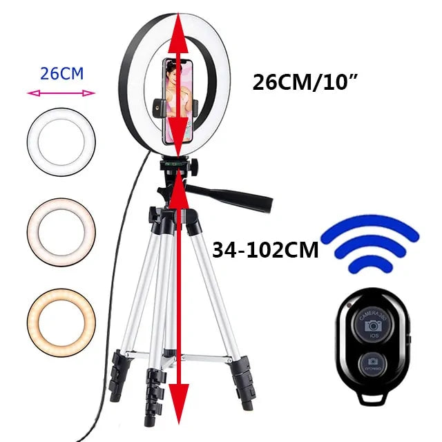 LED Selfie Ring Light with Adjustable Tripod and Bluetooth Remote